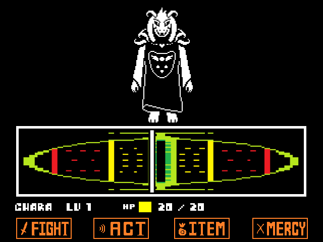 The Asriel Dreemurr fight in DELTARUNE Fight Simulator: the battle box and the party