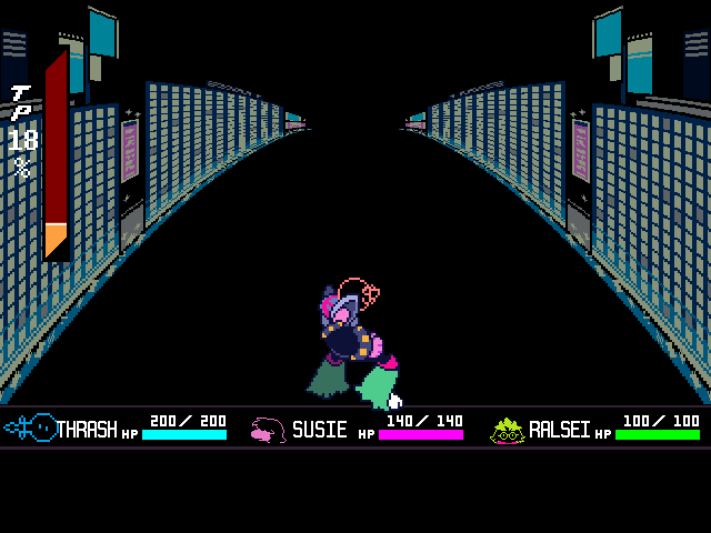 The GIGA Queen fight in DELTARUNE Fight Simulator: the battle box and the party