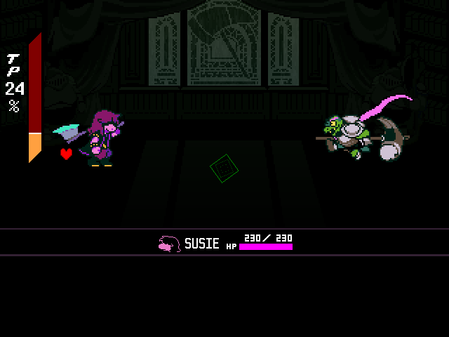 The Hammer of Justice fight in DELTARUNE Fight Simulator: the battle box and the party