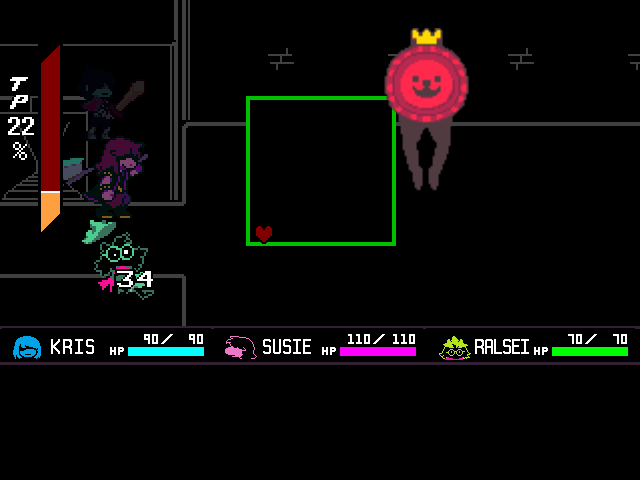 The K. Round fight in DELTARUNE Fight Simulator: the battle box and the party