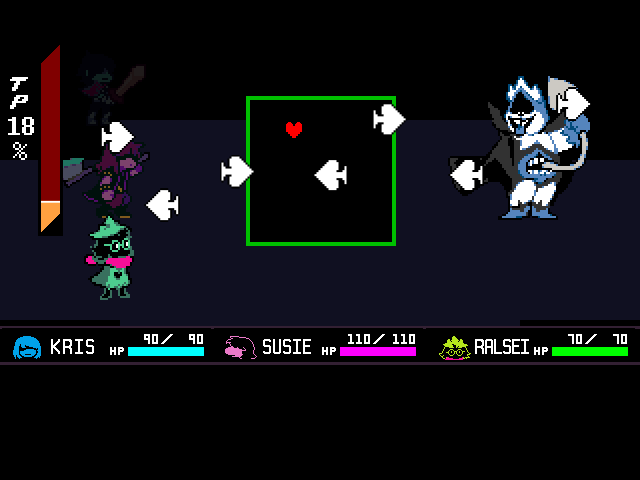 The King fight in DELTARUNE Fight Simulator: the battle box and the party