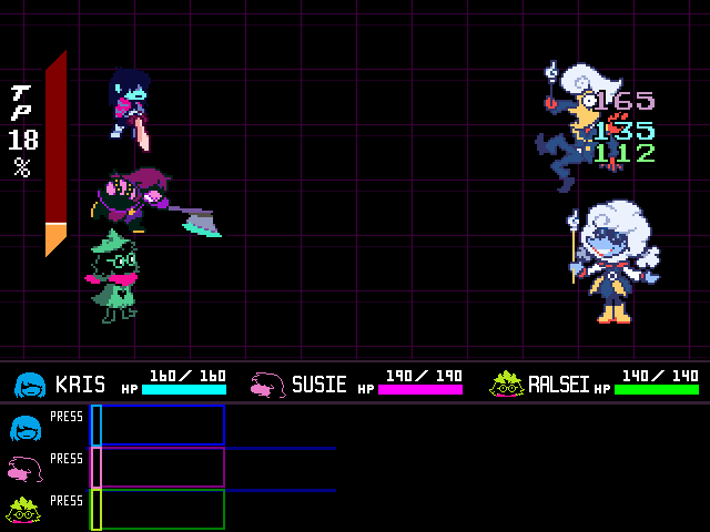 The Lanino & Elnina fight in DELTARUNE Fight Simulator: the battle box and the party