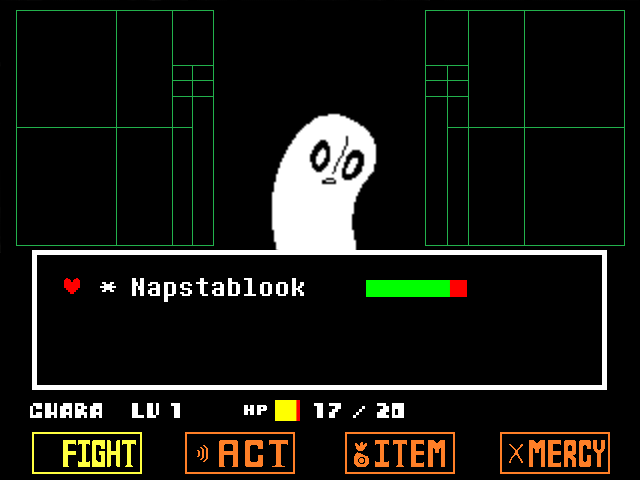 The Napstablook fight in DELTARUNE Fight Simulator: the battle box and the party