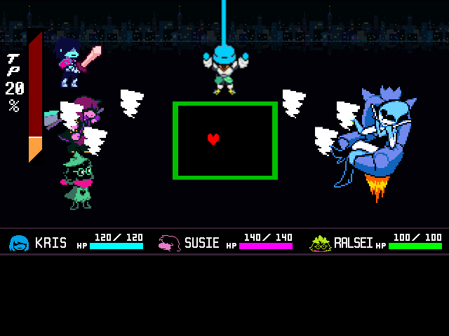 The Queen fight in DELTARUNE Fight Simulator: the battle box and the party