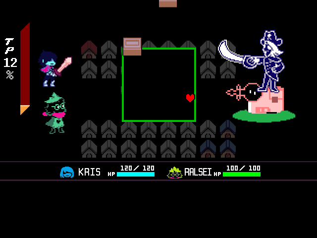 The Rouxls Kaard fight in DELTARUNE Fight Simulator: the battle box and the party