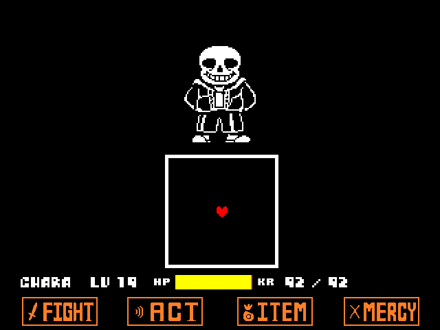 The Sans fight in DELTARUNE Fight Simulator: the battle box and the party