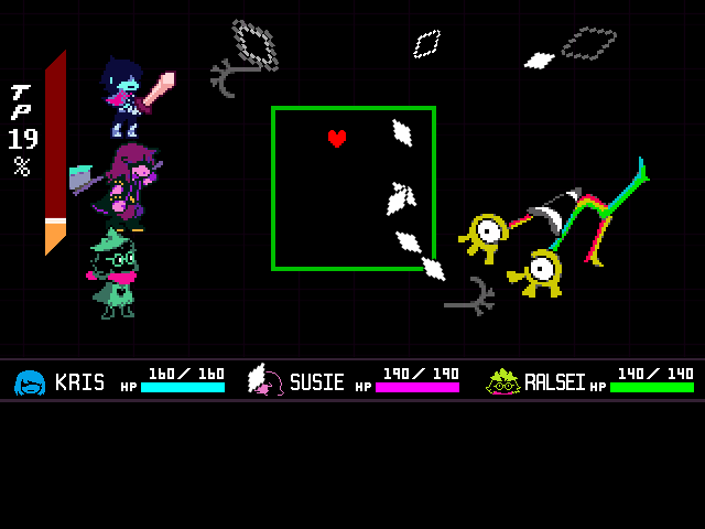 The Shuttah fight in DELTARUNE Fight Simulator: the battle box and the party