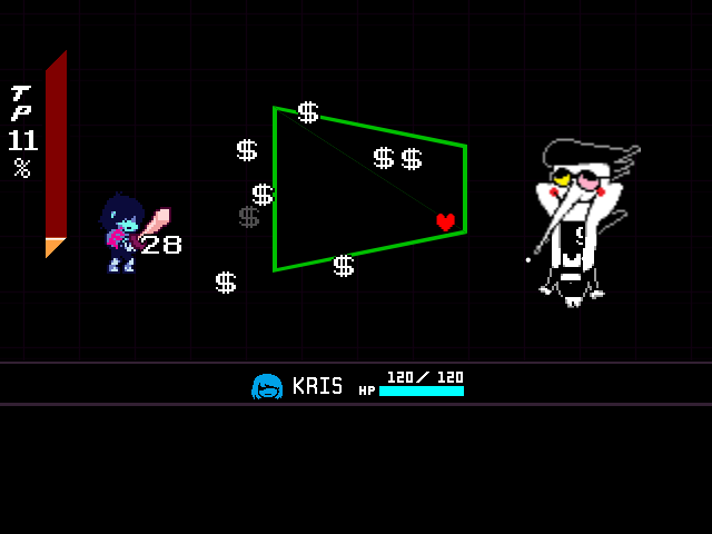 The Spamton fight in DELTARUNE Fight Simulator: the battle box and the party