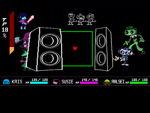 The Sweet Cap'n Cakes fight in DELTARUNE Fight Simulator: the battle box and the party
