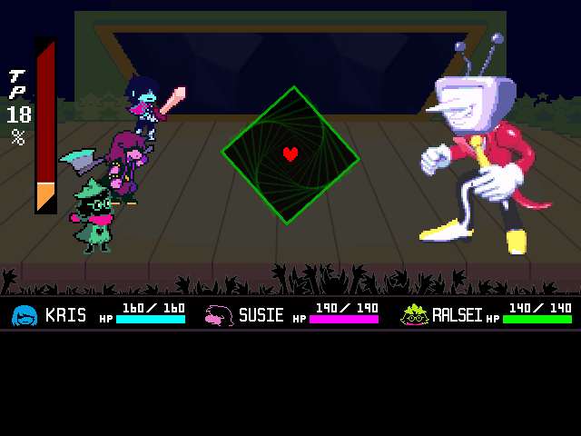 The Tenna fight in DELTARUNE Fight Simulator: the battle box and the party