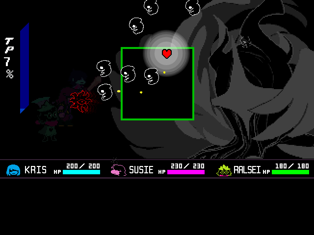 The Titan fight in DELTARUNE Fight Simulator: the battle box and the party