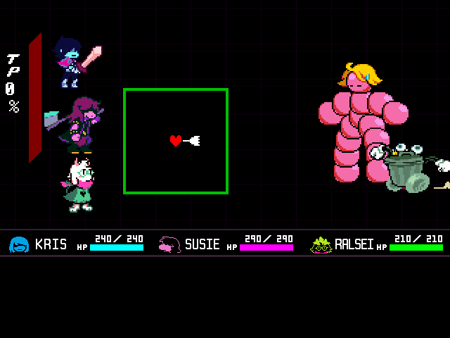 The Trashy Trio fight in DELTARUNE Fight Simulator: the battle box and the party