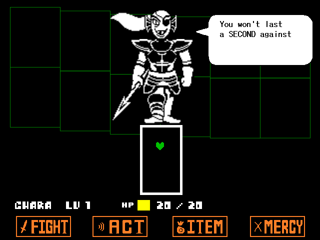The Undyne fight in DELTARUNE Fight Simulator: the battle box and the party